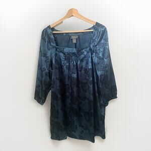 Motto Dress Peasant Emerald Blue Satin Puff Sleeve Boho Mini Babydoll Womens XL